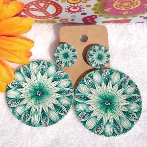 New! Boho Earrings Hippie Wood Flower Drop Posts